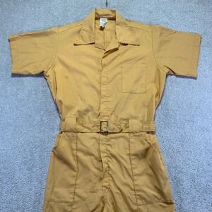 Vintage Sports Wear Jumpsuit Womens Medium Yellow Short Sleeve Belted Workwear
